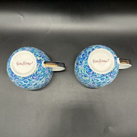 Lilly Pulitzer Mugs Coffee Tea Cups Lion Around Hidden Cat Face Blue Purple - Picture 7 of 11